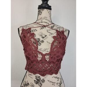 Free People One Adella Bralette Medium Long LineLace Chocolate Brown Coquette